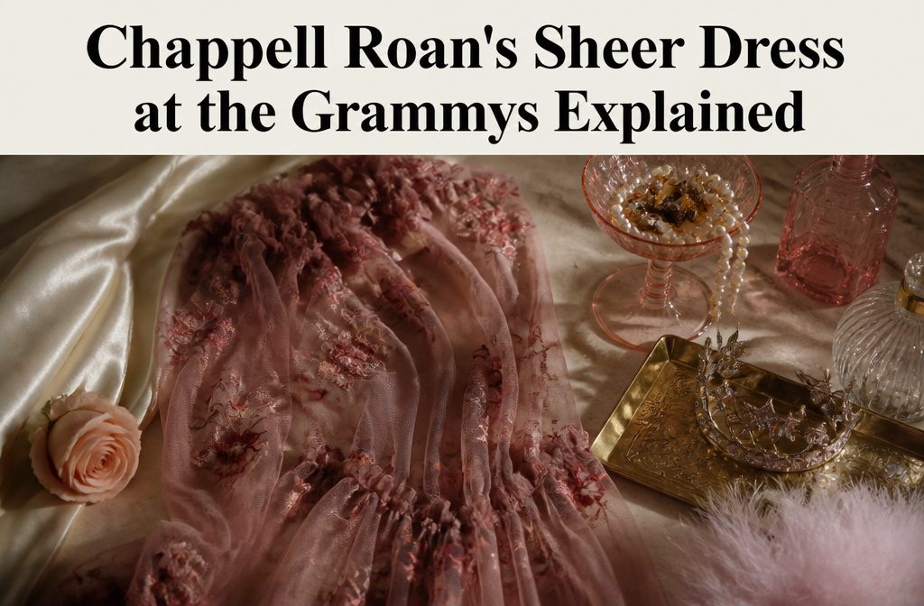 Chappell Roan in a sheer red Mugler gown with nipple ring prosthetics.