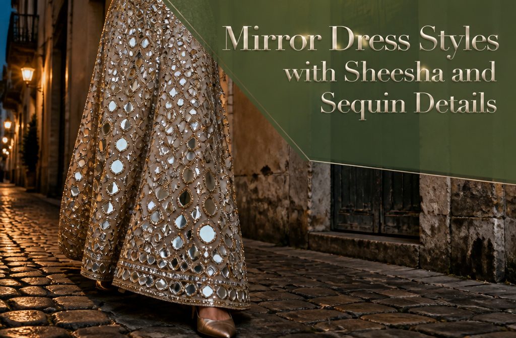 Various mirror dresses displayed in a vibrant studio setting.