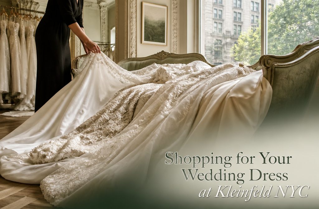 Brides trying on wedding dresses in a welcoming showroom at Kleinfeld.