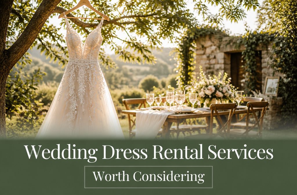 An infographic showing the benefits of renting a wedding dress.